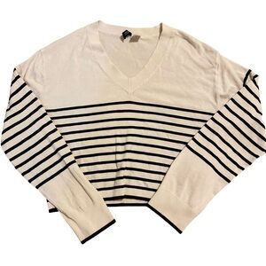 Parisian Striped V-Neck White and Black Sweater H&M